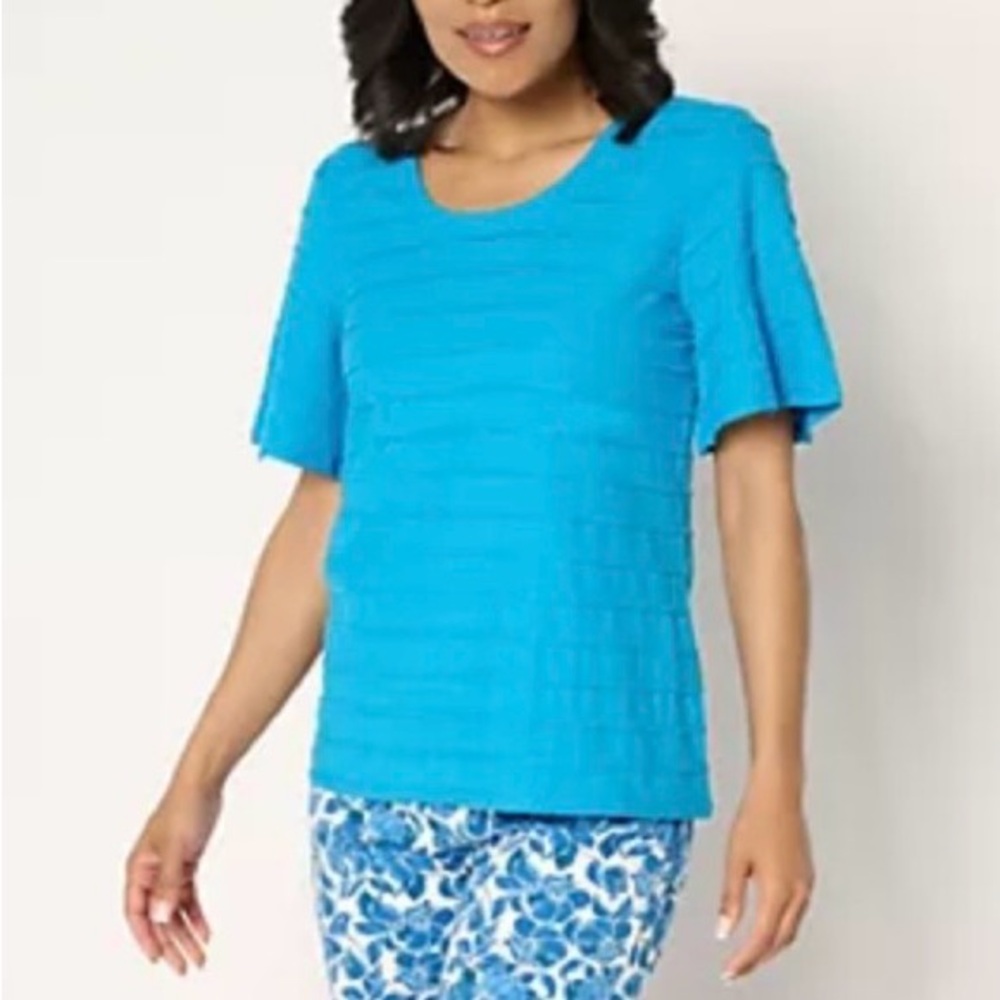 Isaac Mizrahi Teal Short Sleeve Top